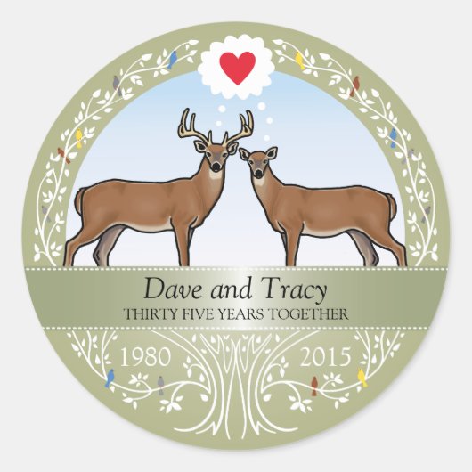 Sticker Rond 35e anniversaire de mariage personnalisé, Buck & D (Devant)