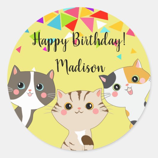 Sticker Rond 3 Adorable Kitty Joyeux anniversaire (Devant)