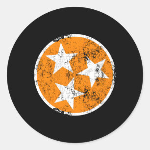 Sticker Rond 3 Étoiles Tn Orange Et Blanc Distressed Tennessee