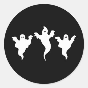 Sticker Rond 3 Fantômes Soirée Halloween en noir et blanc capri