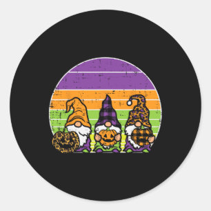 Sticker Rond 3 Léopard Plaid Gnomes Citrouille Rétro Halloween
