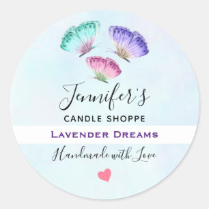 Sticker Rond 3 Pastel Aquarelle Papillons savon / Bougie