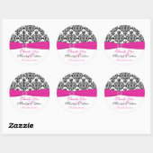 Sticker rond 3 pouces rose, blanc et noir Damask (Feuille)