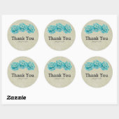 Sticker Rond 3 Roses Turquoises d'aquarelle sur le Merci Tan Da (Feuille)