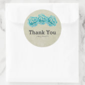 Sticker Rond 3 Roses Turquoises d'aquarelle sur le Merci Tan Da (Sac)
