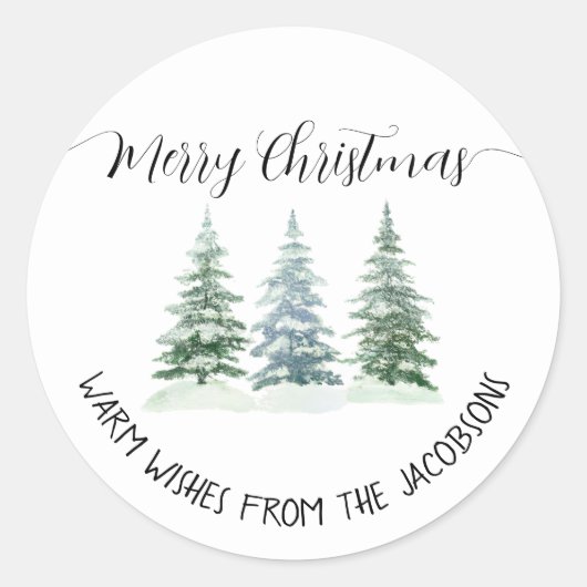Sticker Rond 3 Sapins Simple Noël Rustique Joyeux (Devant)