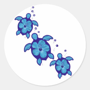 Sticker Rond 3 Tortues Honu Bleues