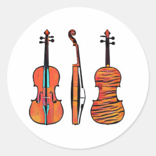 Sticker Rond 3 violons Instruments de musique originaux Pop Art