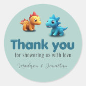 Sticker Rond 3d Dino dinosaur bébé douche merci (Devant)