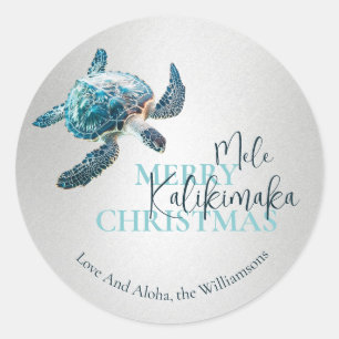 Sticker Rond 3D Tortue Mele Kalikimaka Personnalisé