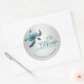 Sticker Rond 3D Tortue Mele Kalikimaka | Personnalisé  (Enveloppe)