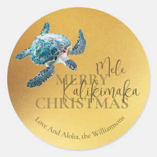 Sticker Rond 3D Tortue Mele Kalikimaka Personnalisé