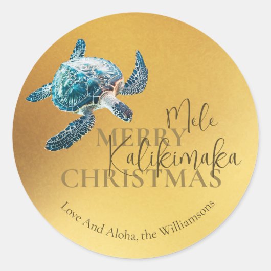 Sticker Rond 3D Tortue Mele Kalikimaka | Personnalisé (Devant)