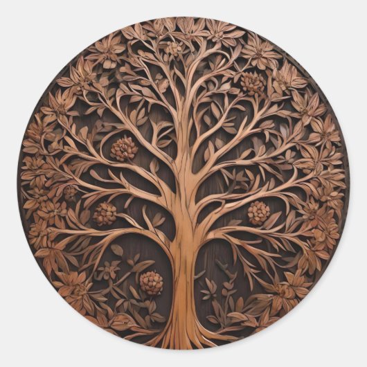 Sticker Rond 3D Warah Tree Wood Print, (Devant)