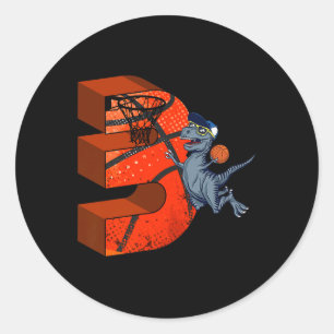 Sticker Rond 3e anniversaire de basket-ball Dinosaur Boy Cadeau