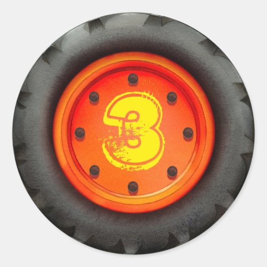 Sticker Rond 3e anniversaire de l'enfant Construction Truck Par (Devant)
