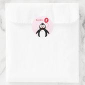 Sticker Rond 3e anniversaire pingouin ajouter nom rose (Sac)