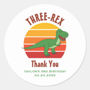 Sticker Rond 3e anniversaire Trois Rex Dinosaur Amusant Genre N