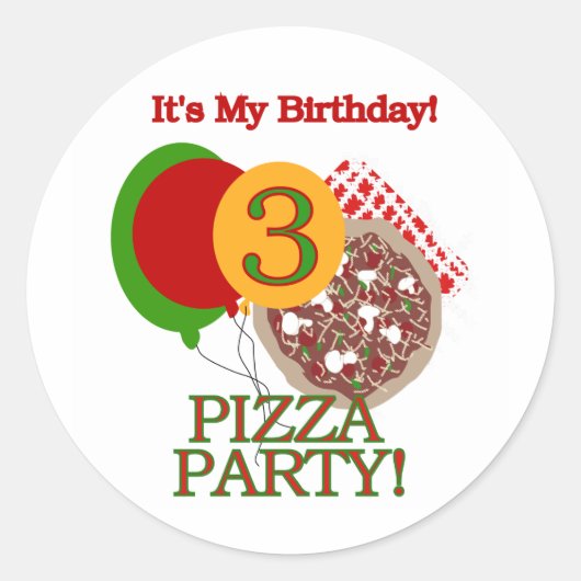 Sticker Rond 3e fête de pizza Tshirts et cadeaux d'anniversaire (Devant)