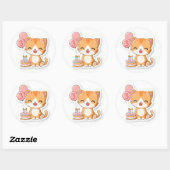 Sticker Rond 3rd Birthday, Kitten w Balloons & Cake,   (Feuille)
