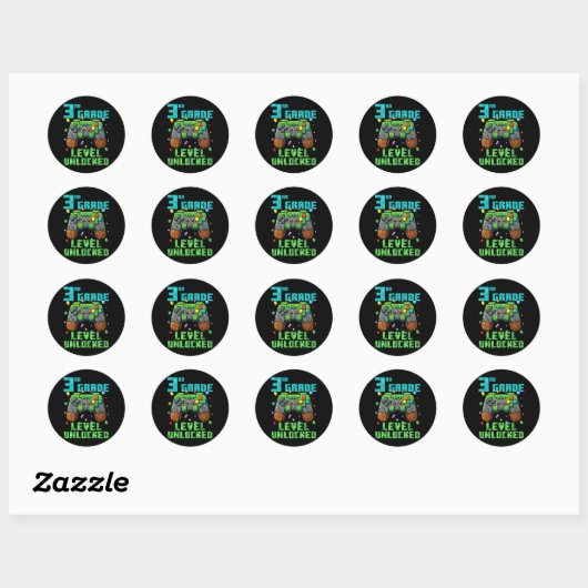 Sticker Rond 3rd Grade Level Unlocked Gamer Controller Back To  (Feuille)