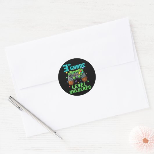 Sticker Rond 3rd Grade Level Unlocked Gamer Controller Back To  (Enveloppe)