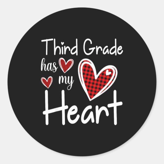 Sticker Rond 3rd Third Grade Has My Heart Buffalo Print Teacher (Devant)