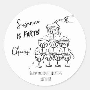 Sticker Rond 40 ans Anniversaire Champagne tour funky