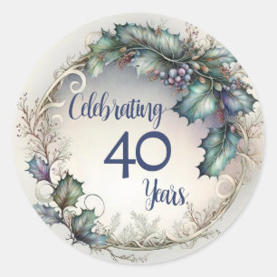 Sticker Rond 40 ans Anniversaire Élégant jardin de verdure