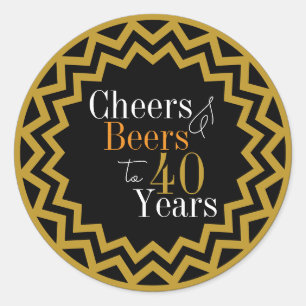 Sticker Rond 40 Ans Joyeux Anniversaire Acclamations et Bières