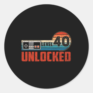 Sticker Rond 40 Cadeau Anniversaire Déverrouillé Niveau 40 Vint