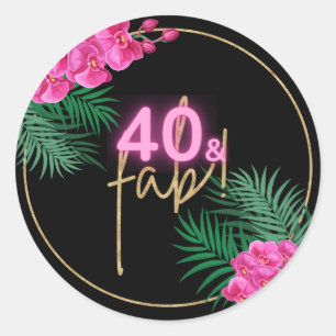 Sticker Rond 40 et Fab Neon Pink Gold Black Tropical Anniversai