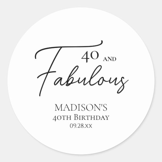 Sticker Rond 40 et fabuleux 40e anniversaire noir et blanc (Devant)