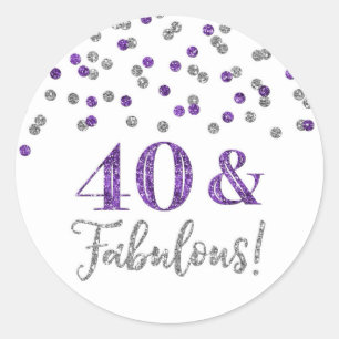Sticker Rond 40 et fabuleux Confetti d'argent gris pourpre