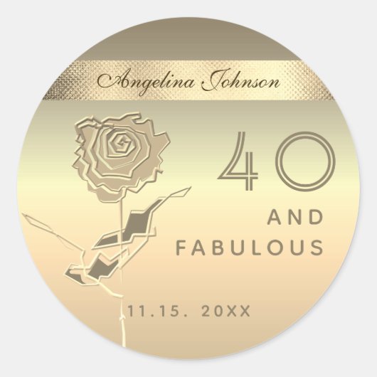 Sticker Rond 40 et fabuleux, Elegant Rose or Flower (Devant)