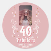 Sticker Rond 40 et Fabulous Foliage rose photo 40e anniversaire (Devant)