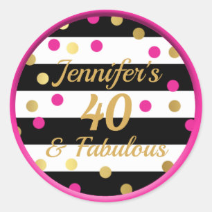 Sticker Rond 40 et Fabulous Hot Pink Black White Gold