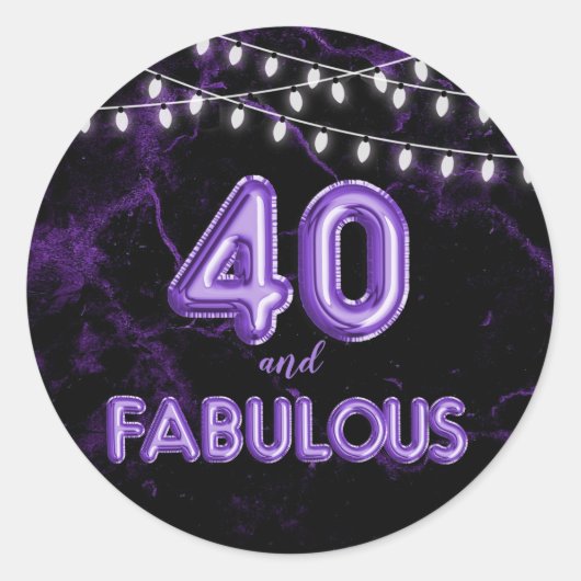 Sticker Rond 40 et Fabulous Lights & Purple Foil Ballons (Devant)