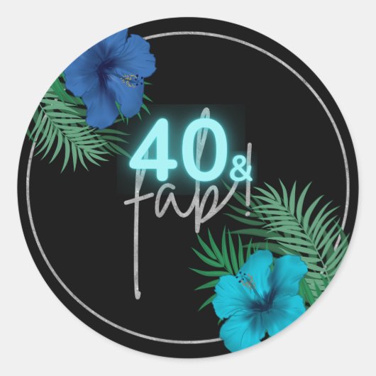 Sticker Rond 40 & Fab Neon Blue Silver Black Tropical Anniversa (Devant)