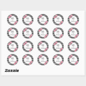 Sticker Rond 40 fabuleux anniversaire noir rayures rose florale (Feuille)