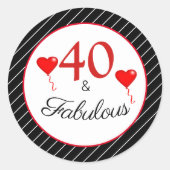 Sticker Rond 40 & Fabuleux Rouge 40e Anniversaire Noir Blanc Bl (Devant)