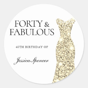 Sticker Rond 40 & Fabulous Gold Parties scintillant robe 40e an