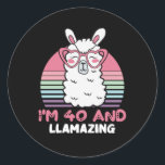 Sticker Rond 40 Year Old Bday Llamazing 40th Birthday Llama<br><div class="desc">Retro Vintage Style Birthday Gift Design Perfect To Pair With Shorts,  Leggings Or Jeans For A Casual Yet Trendy Look. Humorous Funny Humor Birthday Gift Outfit For Family Member,  Loved One Or Yourself. Matches Loads Of Clothes. GET YOURS TODAY!</div>