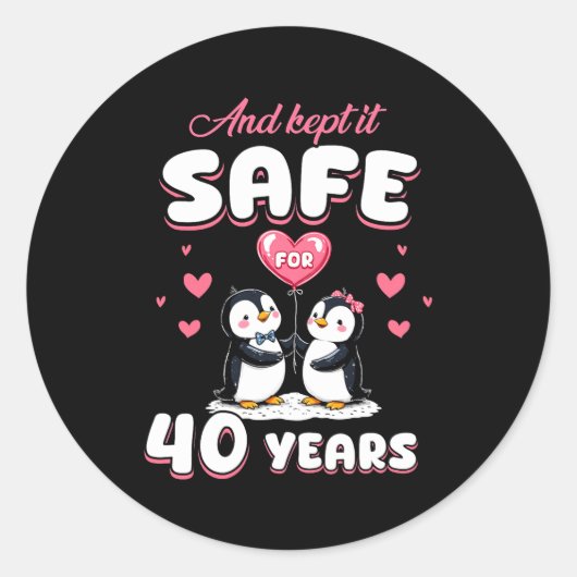 Sticker Rond 40 Years Wedding Anniversary Penguin Couples Match (Devant)