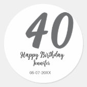 Sticker Rond 40e anniversaire ajouter nom date année noire modè (Devant)
