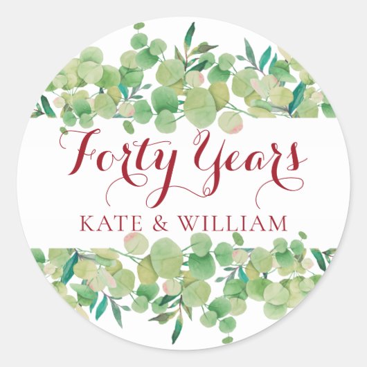 Sticker Rond 40e anniversaire de l'eucalyptus Floral (Devant)