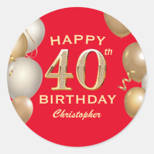 Sticker Rond 40e Anniversaire des Ballons Rouge et Or