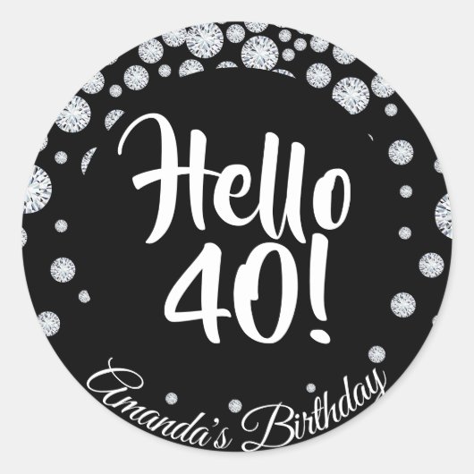 Sticker Rond 40e anniversaire diamants de fête sur noires bonjo (Devant)