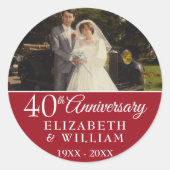 Sticker Rond 40e anniversaire du Mariage Photo Elegant Ruby (Devant)