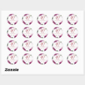 Sticker Rond 40e anniversaire du Mariage Ruby Aquarelle Florale (Feuille)